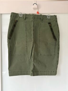 J. Crew Olive Green Utility Pencil Skirt with Zip Pockets